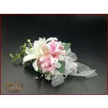 RÓZSASZÍN RÓZSÁS-FEHÉR LILIOMOS kitűző, bokréta 