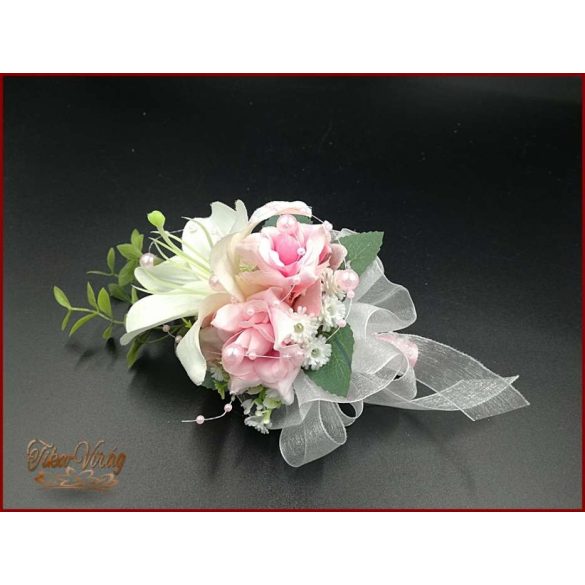 RÓZSASZÍN RÓZSÁS-FEHÉR LILIOMOS kitűző, bokréta 