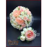 Barack-ekrü menyasszonyi-örök-csokor+kitűző 