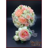 Barack-ekrü menyasszonyi-örök-csokor+kitűző 