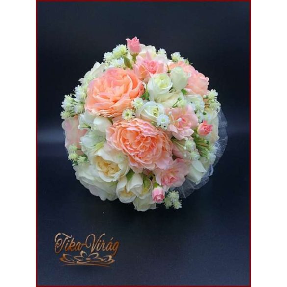 Barack-ekrü menyasszonyi-örök-csokor+kitűző 