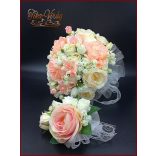 Barack-ekrü menyasszonyi-örök-csokor+kitűző 