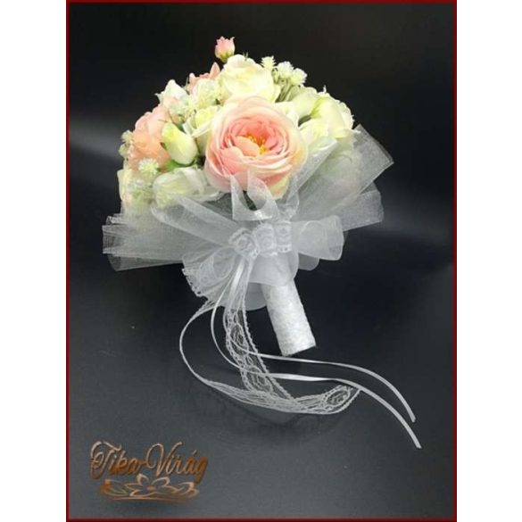 Barack-ekrü menyasszonyi-örök-csokor+kitűző 