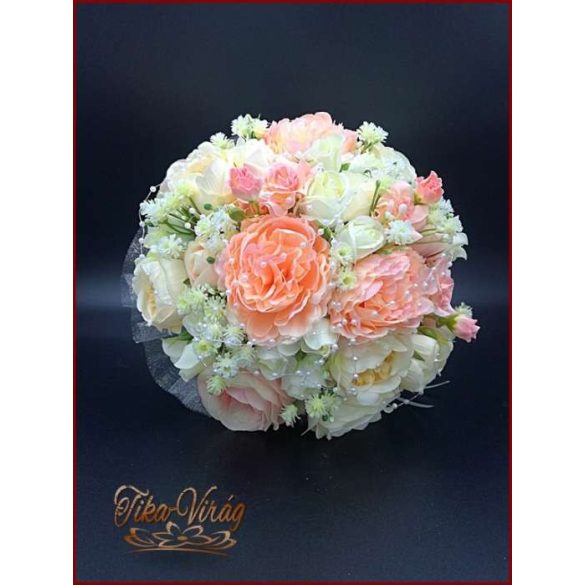 Barack-ekrü menyasszonyi-örök-csokor+kitűző 