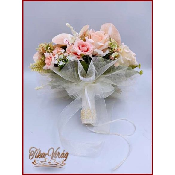 Barack-krém orchideás-rózsa örök-csokor 