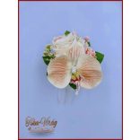 Barack-krém orchideás-rózsa kitűző, bokréta 