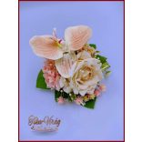 Barack-krém orchideás-rózsa kitűző, bokréta 