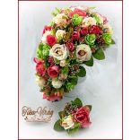 Antik-rózsaszínű-rózsákból álló örök-csokor + kitűzővel 