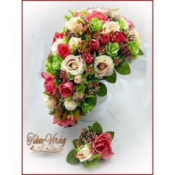   Antik-rózsaszínű-rózsákból álló örök-csokor + kitűzővel 