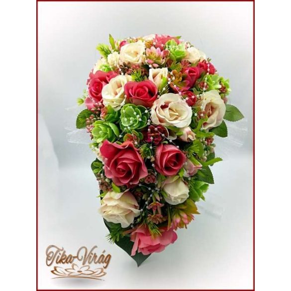 Antik-rózsaszínű-rózsákból álló örök-csokor + kitűzővel 