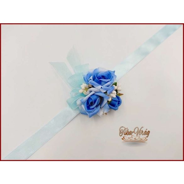 Csuklódísz kék rózsa-fehér díszítésű 