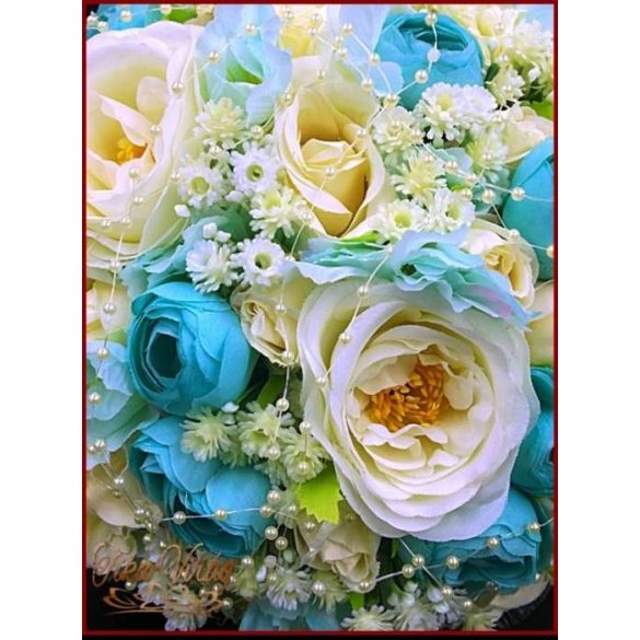 TÜRKIZ-ZÖLD BOGLÁRKÁS-AZÁLEÁS-EKRÜ RÓZSÁS CSOKOR 