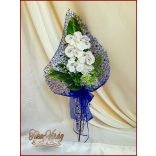 Fehér orchideás-királykék díszítésű Szülő-köszöntő Örök-csokor 