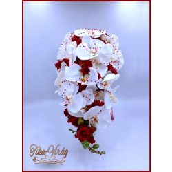 Fehér orchideás - bordó rózsás örök-cseppcsokor 