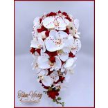 Fehér orchideás - bordó rózsás örök-cseppcsokor 