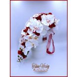 Fehér orchideás - bordó rózsás örök-cseppcsokor 