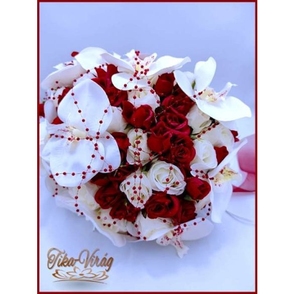 Fehér orchideás - bordó rózsás örök-cseppcsokor 