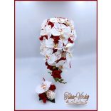 Fehér orchideás - bordó rózsás örök-cseppcsokor + kitűzővel 