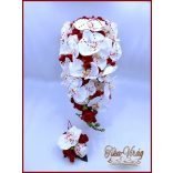 Fehér orchideás - bordó rózsás örök-cseppcsokor + kitűzővel 