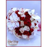 Fehér orchideás - bordó rózsás örök-cseppcsokor + kitűzővel 