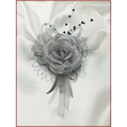 Ezüst rózsás-fekete gyöngyös Női kitűző 