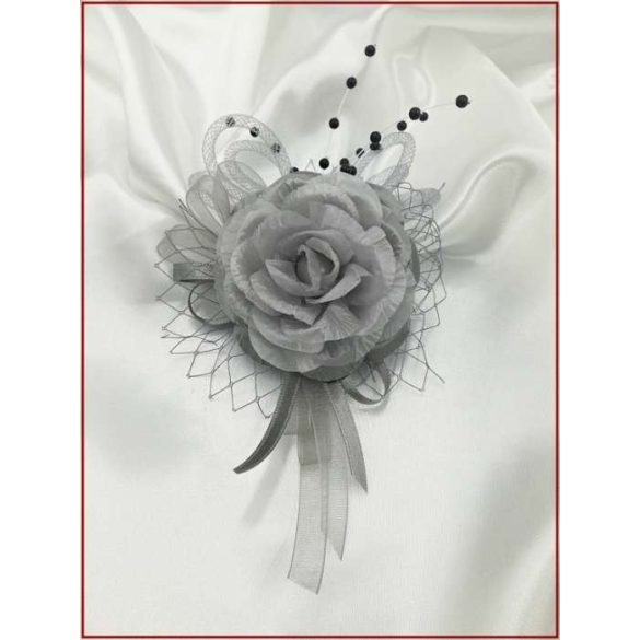 Ezüst rózsás-fekete gyöngyös Női kitűző 