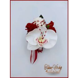 Fehér orchideás- bordó rózsás kitűző, bokréta 