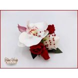 Fehér orchideás- bordó rózsás kitűző, bokréta 