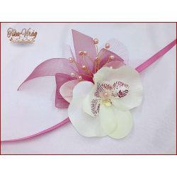 Mályva-fehér orchideás csuklódísz 