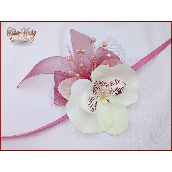 Mályva-fehér orchideás csuklódísz 