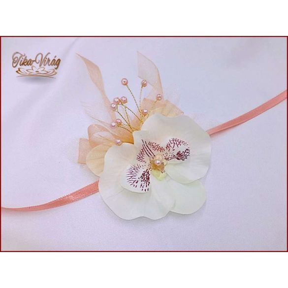 Barack-fehér orchideás csuklódísz 