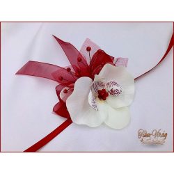 Bordó-fehér orchideás csuklódísz 