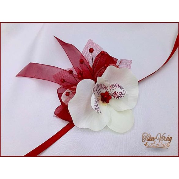 Bordó-fehér orchideás csuklódísz 