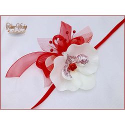Piros-fehér orchideás csuklódísz 