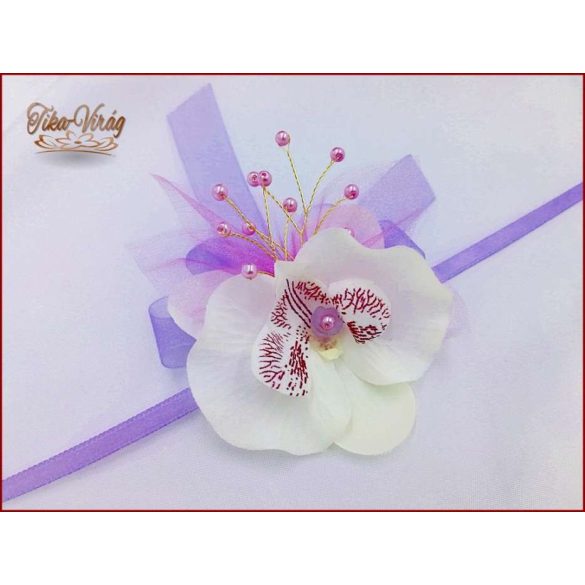 Világoslila-fehér orchideás csuklódísz 