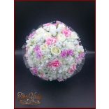 25 SZÁLAS FEHÉR RÓZSÁS-LILA-rózsaszín RÓZSÁVAL DÍSZÍTETT ÖRÖK-CSOKOR 