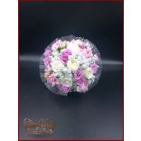 5 SZÁLAS FEHÉR RÓZSÁS-LILA-RÓZSASZÍN RÓZSÁVAL DÍSZÍTETT ÖRÖK-CSOKOR 