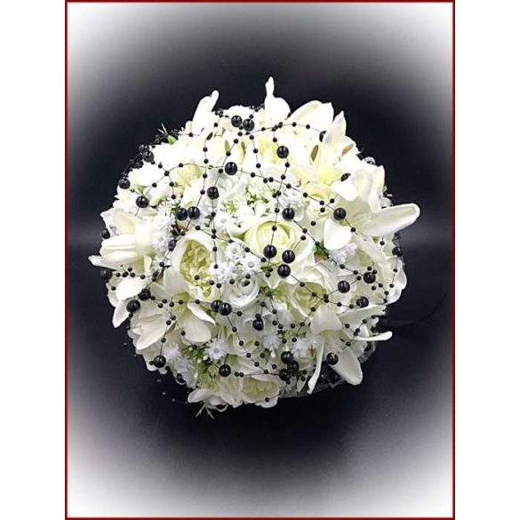Fekete-fehér örök-csokor vagány menyasszonyoknak + kitűzővel 