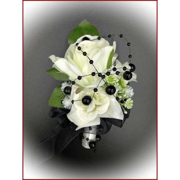 Fekete-fehér örök-csokor vagány menyasszonyoknak + kitűzővel 
