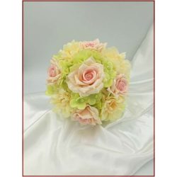   Rózsaszín rózsás-vajsárga azáleás-zöld hortenziával Örök-csokor 