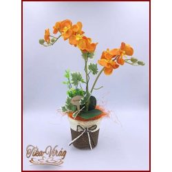 Narancssárga Orchidea kaspóban örök-Home-dekor 