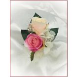 Pink-barack-pasztell 2 virágos kitűző, bokréta 