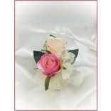 Pink-barack-pasztell 2 virágos kitűző, bokréta 