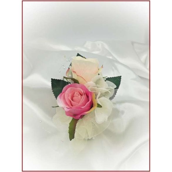 Pink-barack-pasztell 2 virágos kitűző, bokréta 