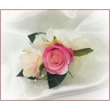 Pink-barack-pasztell 2 virágos kitűző, bokréta 