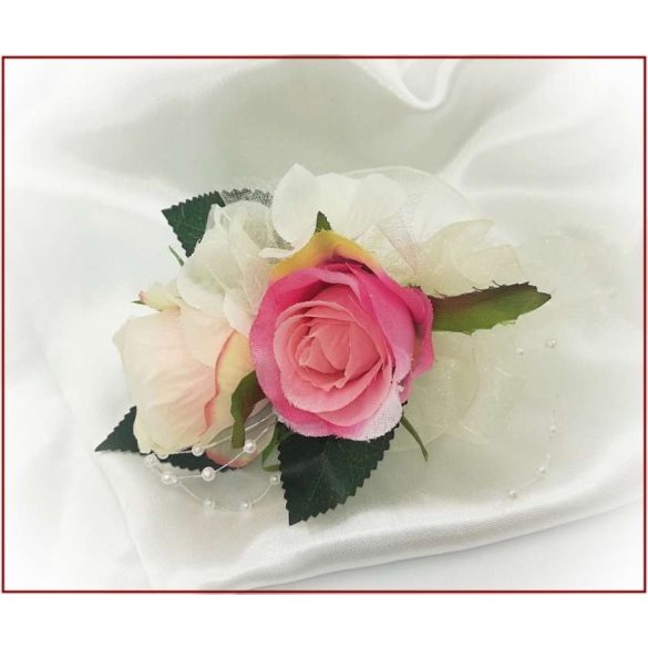 Pink-barack-pasztell 2 virágos kitűző, bokréta 