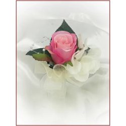 Pink-barack-pasztell 1 virágos kitűző, bokréta 