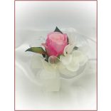 Pink-barack-pasztell 1 virágos kitűző, bokréta 