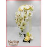 Pasztell Sárga Rózsás Menyasszonyi Örök Csokor Zöld Orchideával és Hortenziával kitűzővel 