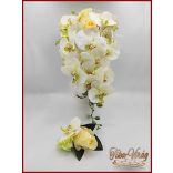 Pasztell Sárga Rózsás Menyasszonyi Örök Csokor Zöld Orchideával és Hortenziával kitűzővel 